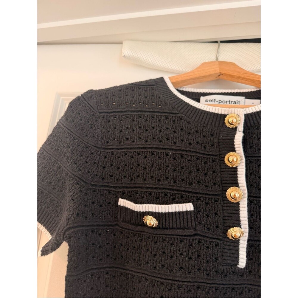 NWOT SELF-PORTRAIT BLACK POINTELLE Cropped KNIT TOP + Mini Skirt set - Picture 7 of 15